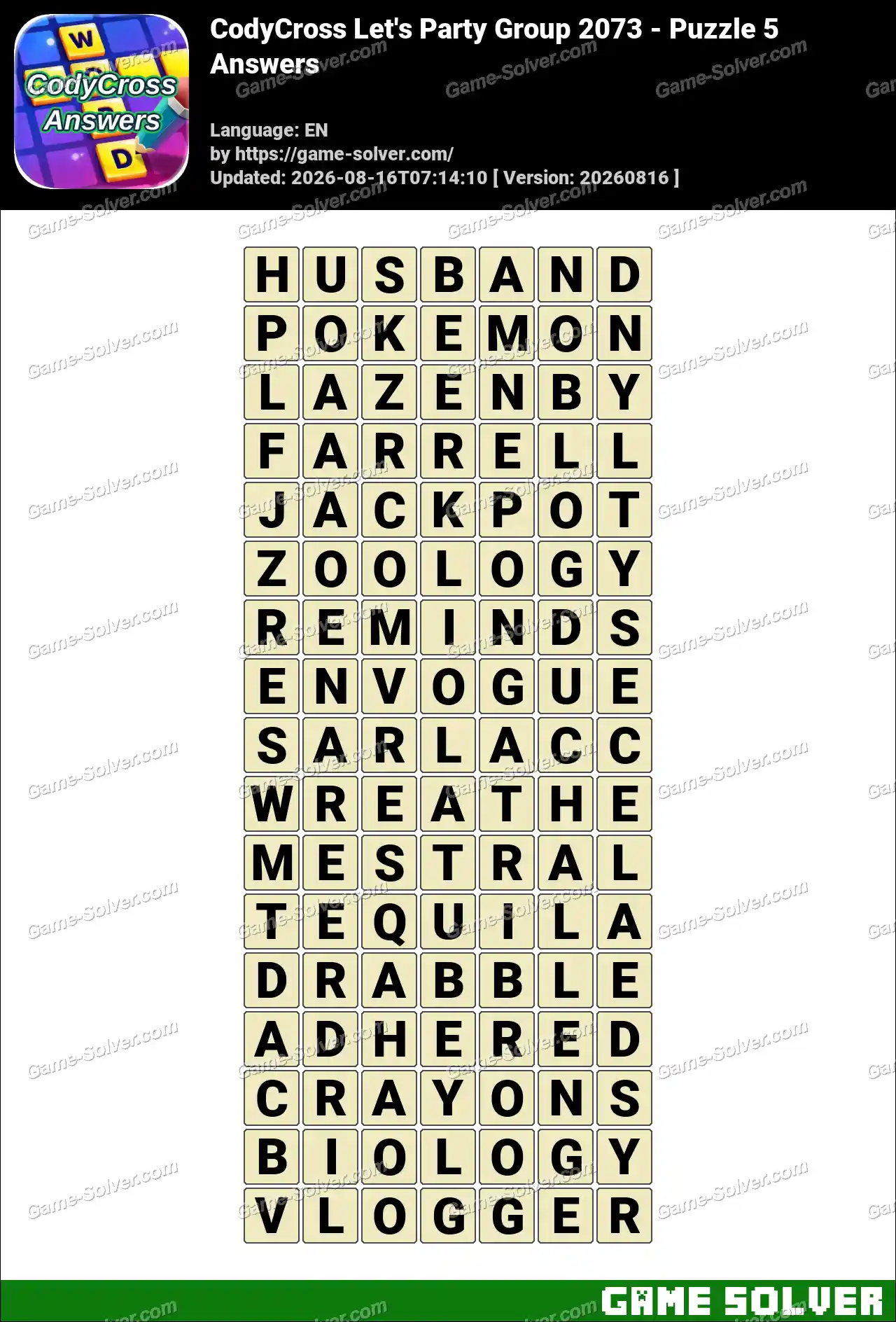 CodyCross Let’s Party Group 2073 – Puzzle 5 Answers